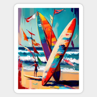 Surfers at a beach at the french atlantic coast Sticker